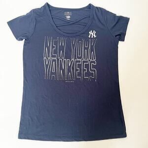 Women's Campus Lifestyle MLB NY Yankees Navy Blue Tee Shirt‎ Sz S Criss Cross